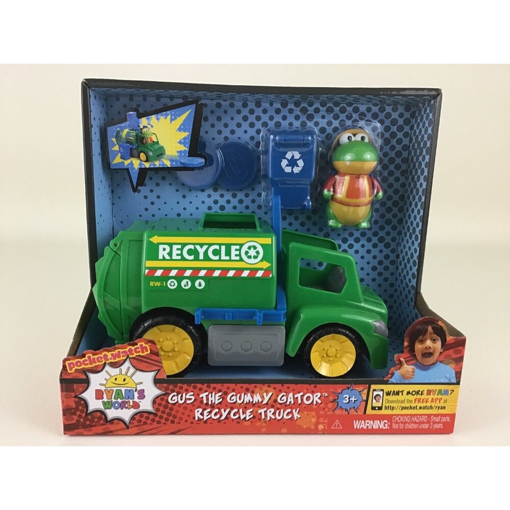 Ryan's World Gus the Gummy Gator Recycle Trash Truck Vehicle Toy Review New
